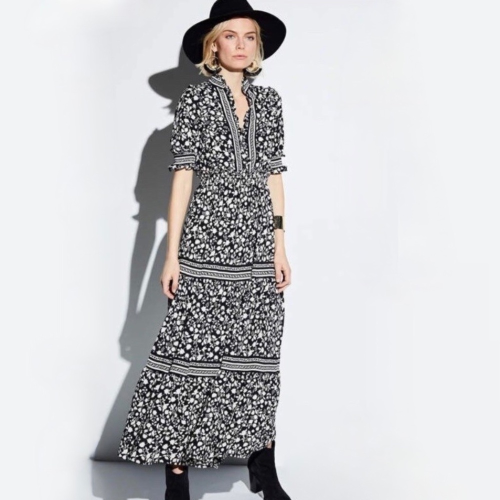 NEW Black and White Floral Ruffle Maxi Dress Size Medium